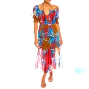 Walter Baker Red and Blue Asymmetrical Tiered Sundress